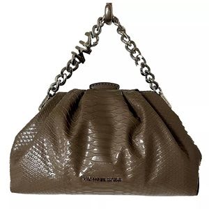New Michael Kors Nola Small Snake Embossed Crossbody Chain Clutch Dusk